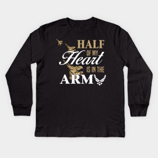 Army Girlfriend Wife Shirt Half Of My Heart Is In The Army Kids Long Sleeve T-Shirt